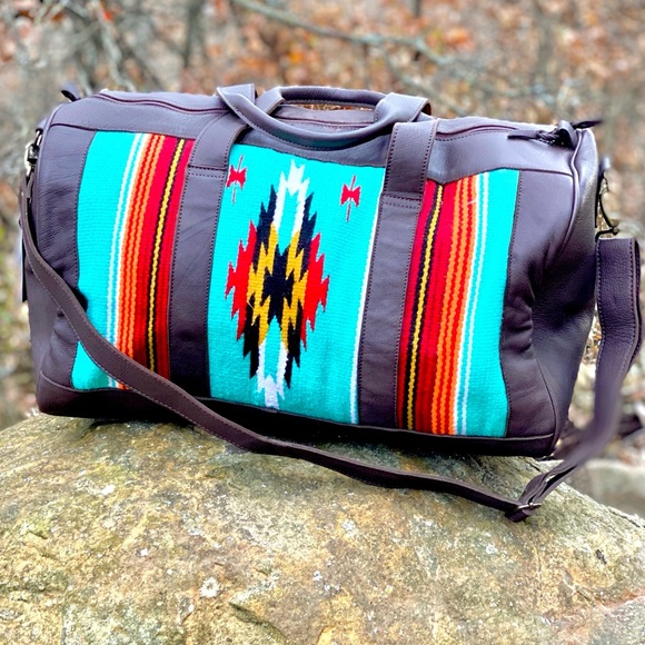 Leather Aztec Wool Saddleblanket Duffel - Picture 5 of 8